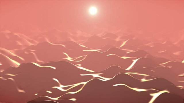 Seamless loop animation, Pink meditative field background, Golden Pink Desert snd the sun