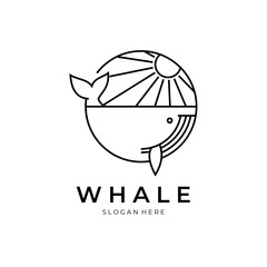 Simple whale logo line art template Vector illustration design