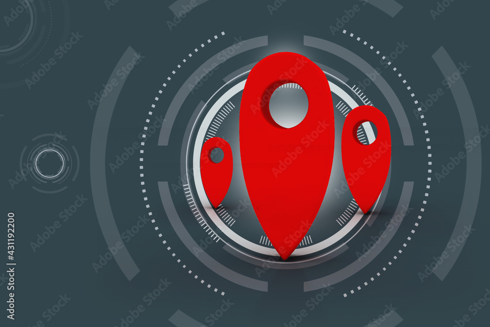Fototapete 3d rendering red map pointer