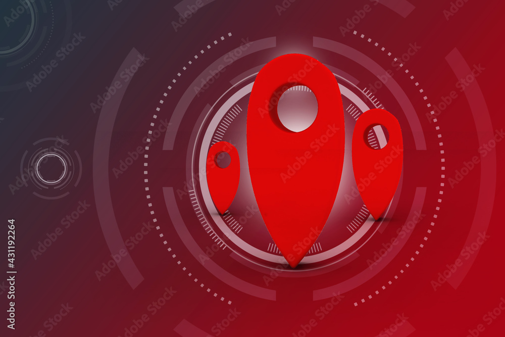 Poster 3d rendering red map pointer