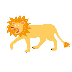 A funny lion with a spiky mane and open mouth.