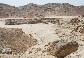 View across ruined buildings of old Roman quarry town