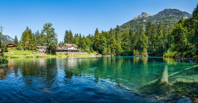 Blausee lake in the Kander valley near Kandergrund, Switzerland	