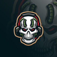 Skull gamer gamer mascot logo design vector with modern illustration concept style for badge, emblem and t shirt printing. Skull gamer illustration for sport and esport team.