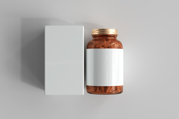Amber medicine pills bottle 3D Rendering