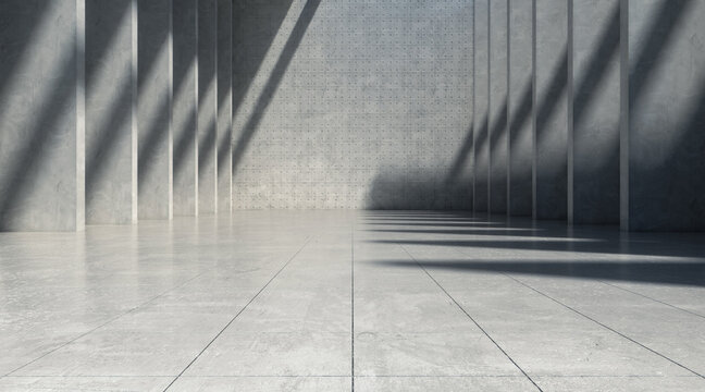 Abstract empty concrete wall with lights and shadow, Blank space room rough floor. 3d rendering