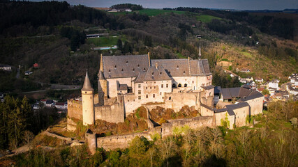 Fototapeta na wymiar Aerial view over Vianden Castle in Luxembourg - aerial photography