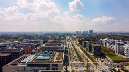 Famous Avenue John F Kennedy in the financial district in the city of Luxemburg - aerial photography