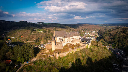 Obraz premium Ancient Vianden Castle in Luxemburg - aerial photography