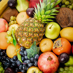 Naklejka na ściany i meble Assortment of healthy raw fruits. Mixed fruits.
