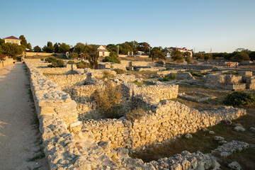 Ancient ruins of an ancient Greek city . Crimea. Sunset.