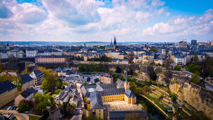 Fototapeta premium Aerial view over the city of Luxemburg with its beautiful old town district