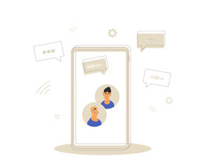 Online call. Social media networking app. Audio and video chat. Talking with friends with voice and phone. Vector illustrator.