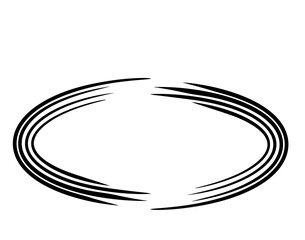 Oval grunge frame isolated on white background. Black ellipse ink border.