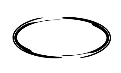 Oval grunge frame isolated on white background. Black ellipse ink border.
