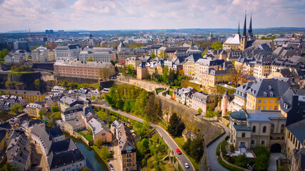 Fototapeta na wymiar Typical view over the city of Luxemburg - aerial photography