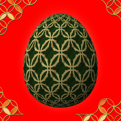 Happy Easter, Artfully designed and colorful 3D easter egg, 3D illustration on red background with frame