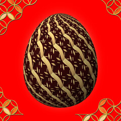 Happy Easter, Artfully designed and colorful 3D easter egg, 3D illustration on red background with frame