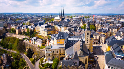 The historic buildings in the city of Luxemburg from above - aerial photography