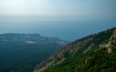 View of the Black Sea coast from the Yalta Yaila plateau in Crimea.