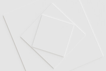 Abstract geometric white background with square shaped paper cards with texture. 3d rendering illustration.
