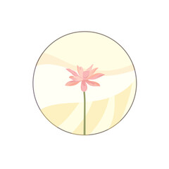 Pink lotus with a round frame in Flat design style, blossoming Water lily on white isolated background, Asian vector flower, concept of Asia and Chinese Culture, Nature and Garderning, Water Plants.