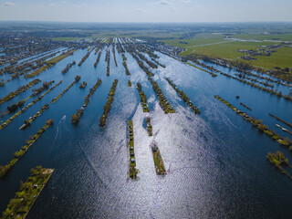 Aerial view of small islands in the Lake Vinkeveense Plassen, near Vinkeveen, Holland. It is a...