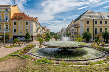 Center of the small west Bohemian spa town Frantiskovy Lazne (Franzensbad) near historical city...