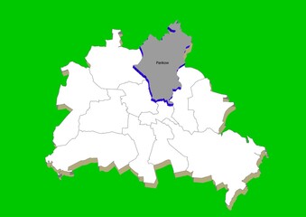 Berlin city map in white with illustrative silhouette of the Pankow district in gray