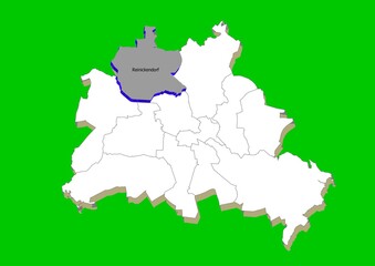 Berlin city map in white with illustrative silhouette of the Reinickendorf district in gray