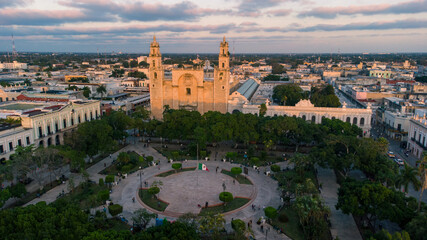 Merida Yucatan Mexico Cathedral at sunset