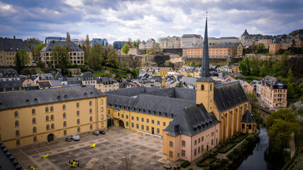 Neumunster Abbey in the historic city center of Luxemburg - travel photography - obrazy, fototapety, plakaty