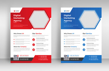 Corporate business flyer template design set with blue and red color. marketing, business proposal, promotion, advertise, publication, cover page. digital marketing agency flyer design.