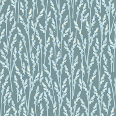 Seamless vector pattern with rye meadow texture on grey background. Decorative grass field wallpaper design. Home decor fashion textile.