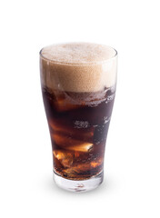 Cola in glass and ice isolated on white background