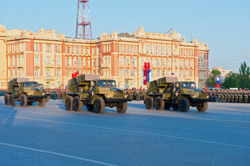 Rostov-on-Don - Katyusha (Grad BM-21) multiple launch rocket launchers on Teatralnaya Square - a rehearsal for the Victory Day parade.