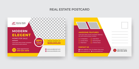 Creative Corporate Real Estate Postcard Design Vector Business Template Modern & Elegant Home For Sale.