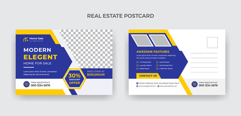 Fototapeta premium Creative Corporate Real Estate Postcard Design Vector Business Template Modern & Elegant Home For Sale.