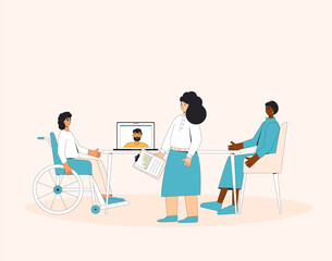 Diverse group of professionals working together on a project. teamwork people. Inclusion at the office. Coworkers talking at brainstorming business meeting.