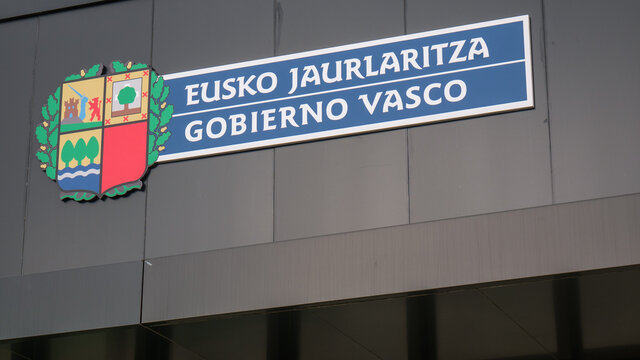 Vitoria-Gasteiz, Basque Country, Spain - November 3, 2019: Sign of the Basque Government on a building