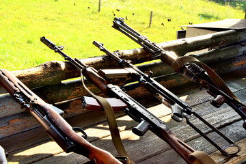 Weapon. Submachine guns from the Second World War are lying ready to fire