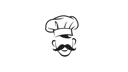 Creative Chef Head Moustache Hat Cartoon Logo Vector Design Illustration