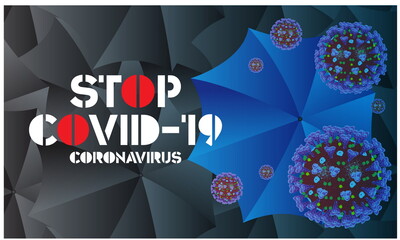 Stop Coronavirus Covid-19 background. Colorful concept design of coronavirus quarantine vector illustration with the umbrellas symbol of prevention. Health Care and Safety. 