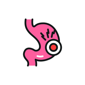 recommend clip art: Stomach pain color line icon. Isolated vector element. Outline pictogram for web page, mobile app, promo