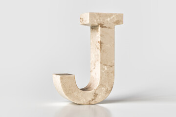 3D letter J made of beige marble. Set sail champagne 2021 trending color. High quality 3d rendering.