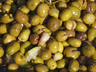 Beautiful macro of many green raw olives