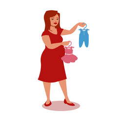 Happy pregnant woman. Pretty future mother is curious if it is a girl or a baby. There could be twins. Vector illustration isolated on white background.