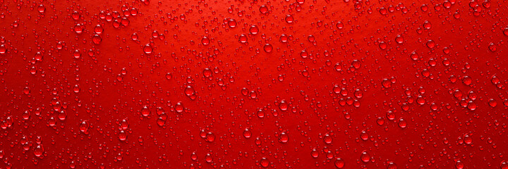 A lot of water droplets On metal or metallic surfaces in red and dark red shades for mobile smartphone background or wallpaper. 3D Rendering.