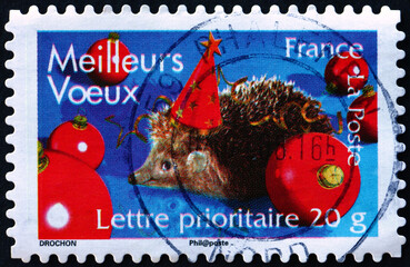 Postage stamp France 2007 hedgehog with party hat