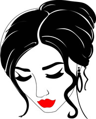 Gorgeous women with red lips and evening hairstyle. Vector illustration